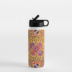 19th Century Uzbekistan Suzani with Gold Background Water Bottle