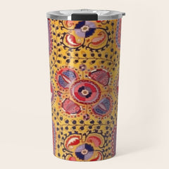 19th Century Uzbekistan Suzani with Gold Background Travel Mug