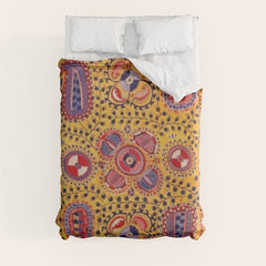 19th Century Uzbekistan Suzani with Gold Background Duvet Cover