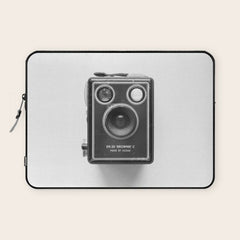 A Kodak Brownie analog vintage camera on a white background Retro photography in black and white Laptop Sleeve