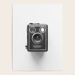 A Kodak Brownie analog vintage camera on a white background Retro photography in black and white Poster