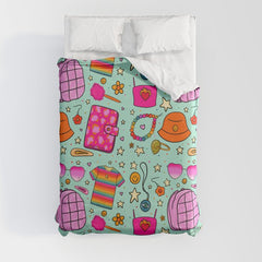 90's Things Print Duvet Cover