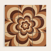 70s Retro Flower Power in Coffee Brown Wood Wall Art