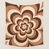 70s Retro Flower Power in Coffee Brown Wall Tapestry