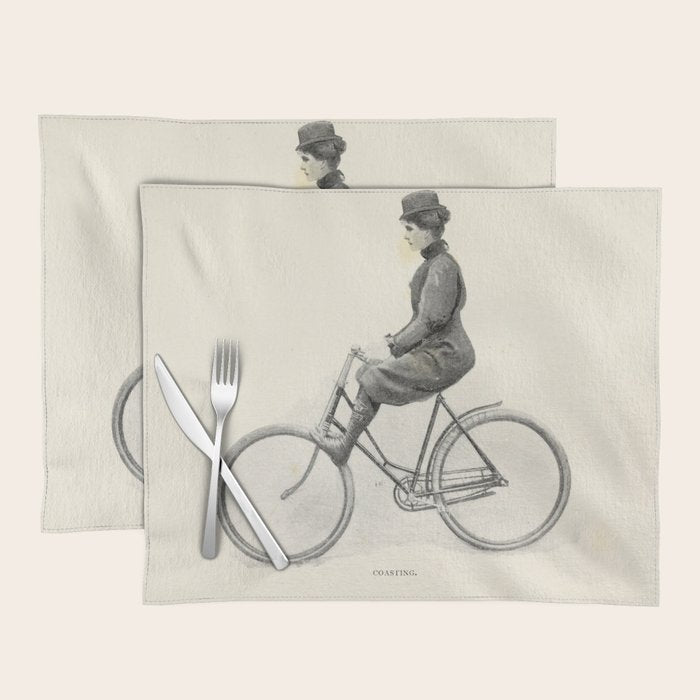 "Coasting" from "Bicycling for Ladies" by Maria E. Ward, 1896 Placemat