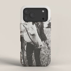 A Cowgirl & Her Horse - Black & White Photo iPhone Case