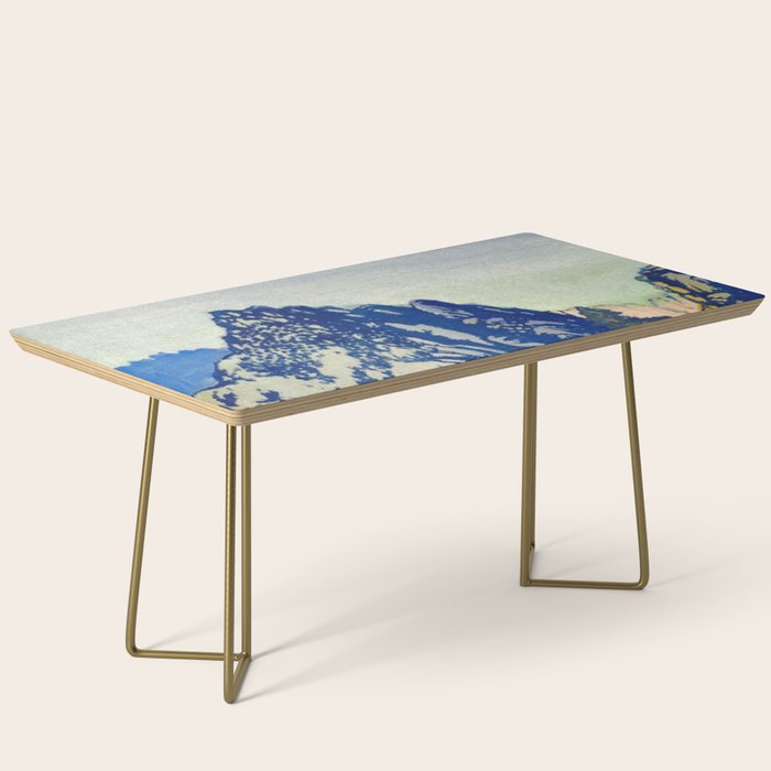 A Departure I - Mountain & Forest Nature Ukiyo Landscape in Blue, Green & Grey Coffee Table