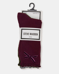 3 PACK FOLLY VELVET BOW RIB CREW SOCKS CHERRY