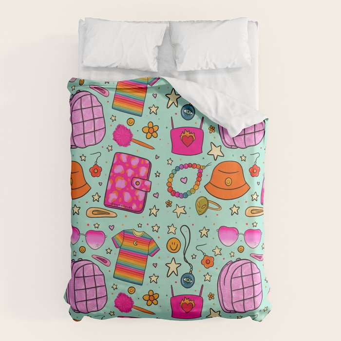 90's Things Print Duvet Cover