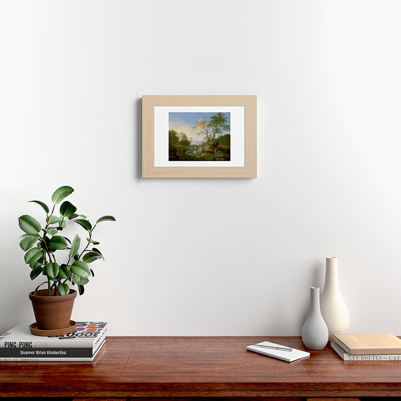 A Landscape with Distant Classical Ruins, a Bridge, Figures, and Cattle Framed Art Print
