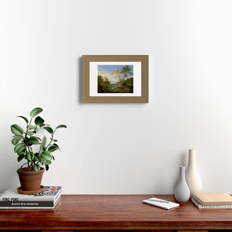A Landscape with Distant Classical Ruins, a Bridge, Figures, and Cattle Framed Art Print
