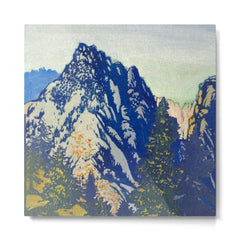 A Departure I - Mountain & Forest Nature Ukiyo Landscape in Blue, Green & Grey Metal Print