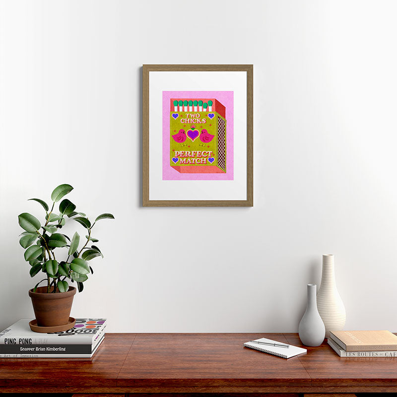 2 Chicks Perfect Match Vintage Matchbox Green & Pink Palette Framed Art Print