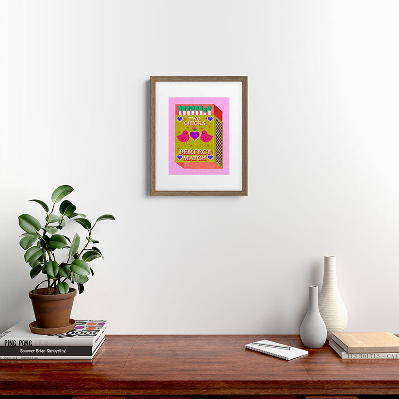 2 Chicks Perfect Match Vintage Matchbox Green & Pink Palette Framed Art Print
