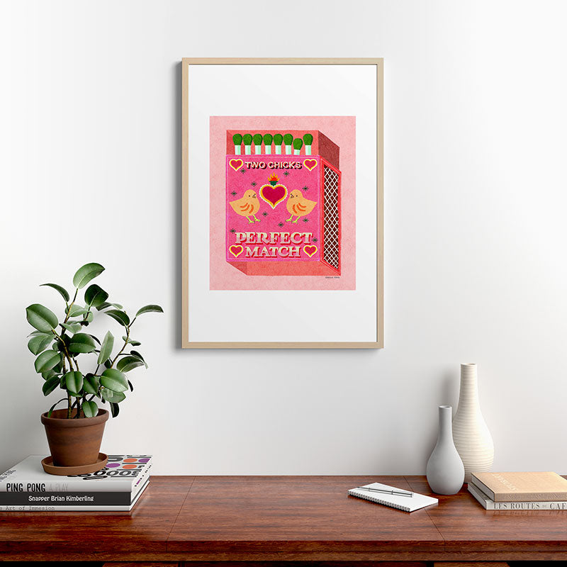 2 Chicks Perfect Match Vintage Matchbox Light Pink Palette Framed Art Print