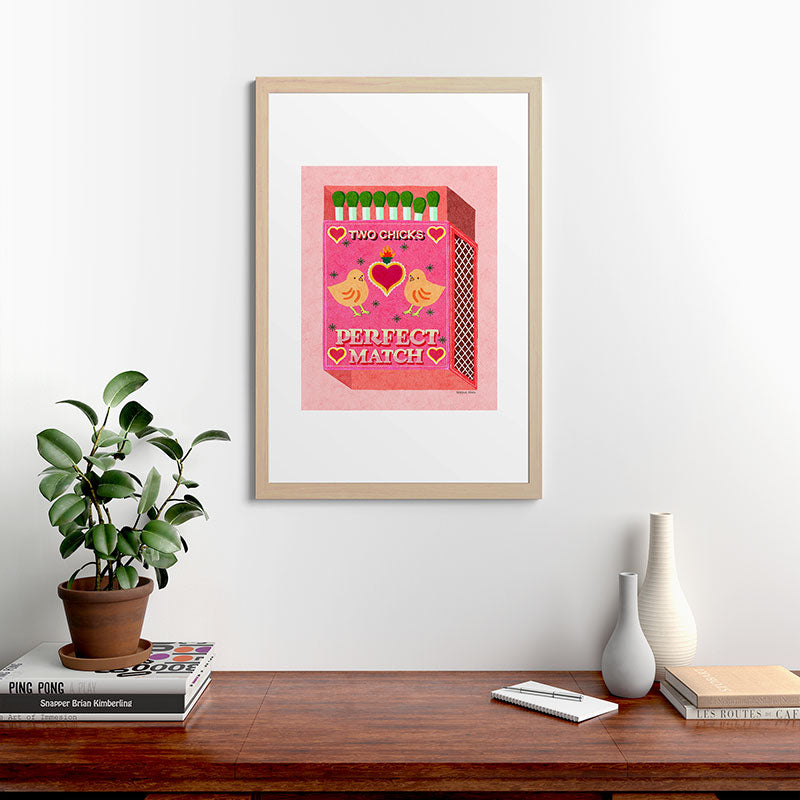 2 Chicks Perfect Match Vintage Matchbox Light Pink Palette Framed Art Print