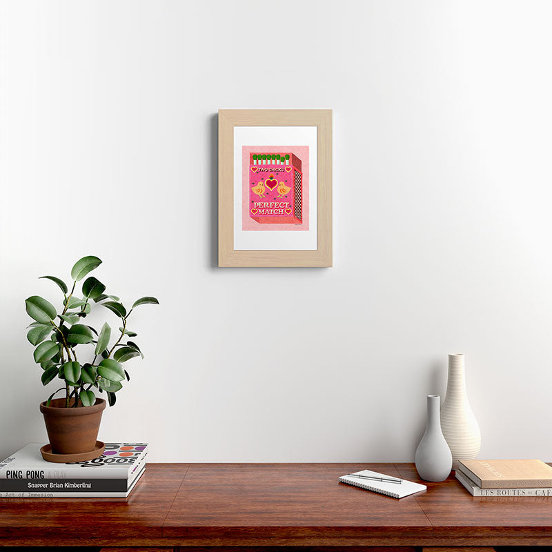 2 Chicks Perfect Match Vintage Matchbox Light Pink Palette Framed Art Print