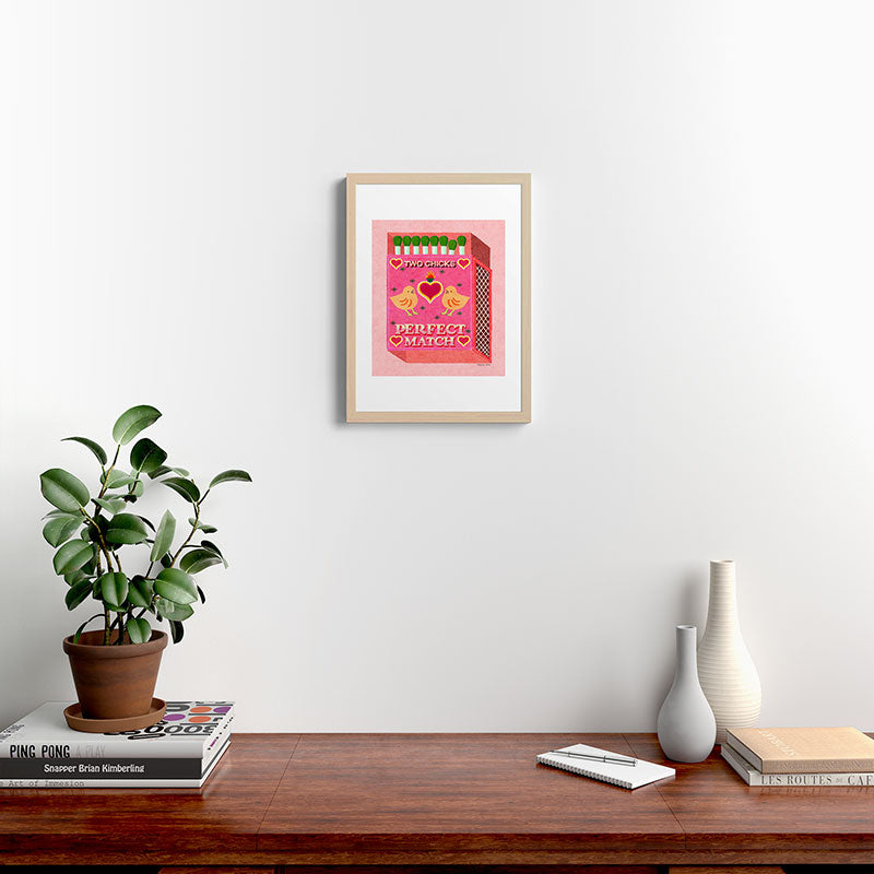 2 Chicks Perfect Match Vintage Matchbox Light Pink Palette Framed Art Print