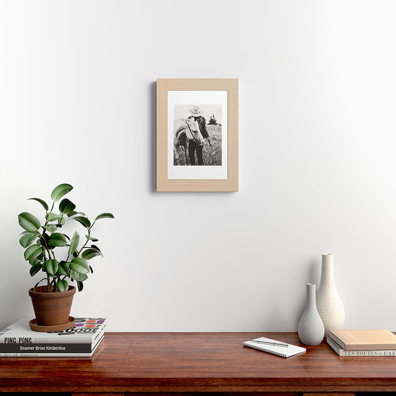 A Cowgirl & Her Horse - Black & White Photo Framed Art Print