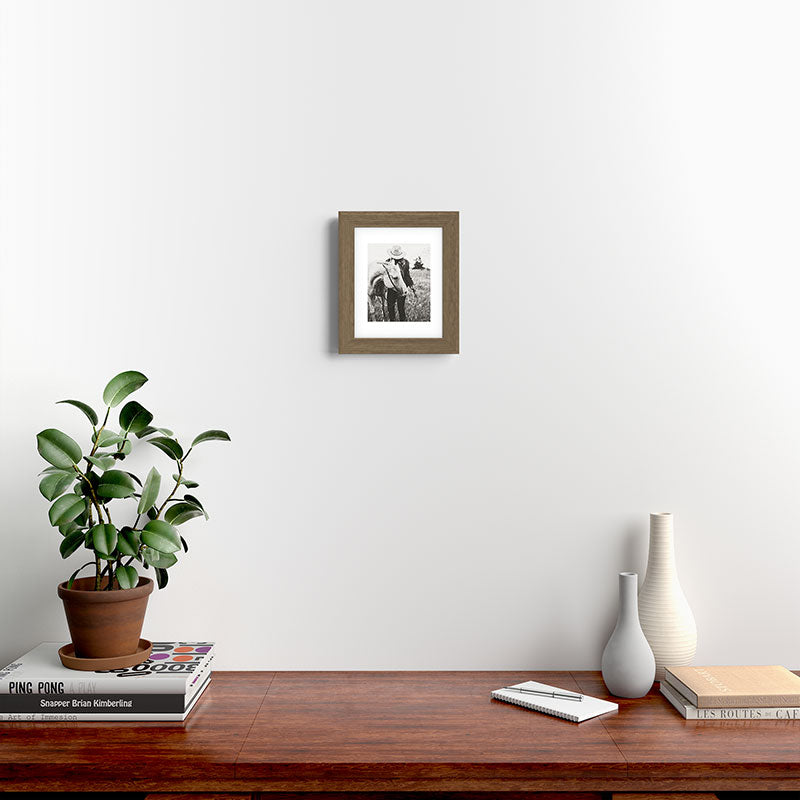 A Cowgirl & Her Horse - Black & White Photo Framed Art Print