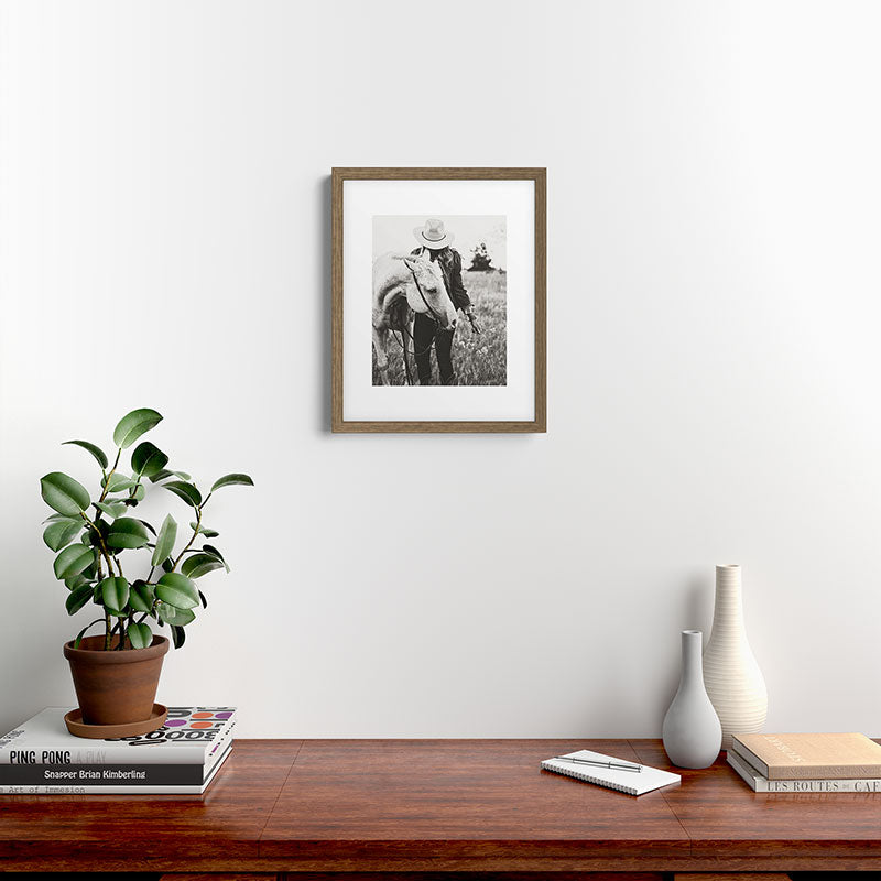 A Cowgirl & Her Horse - Black & White Photo Framed Art Print