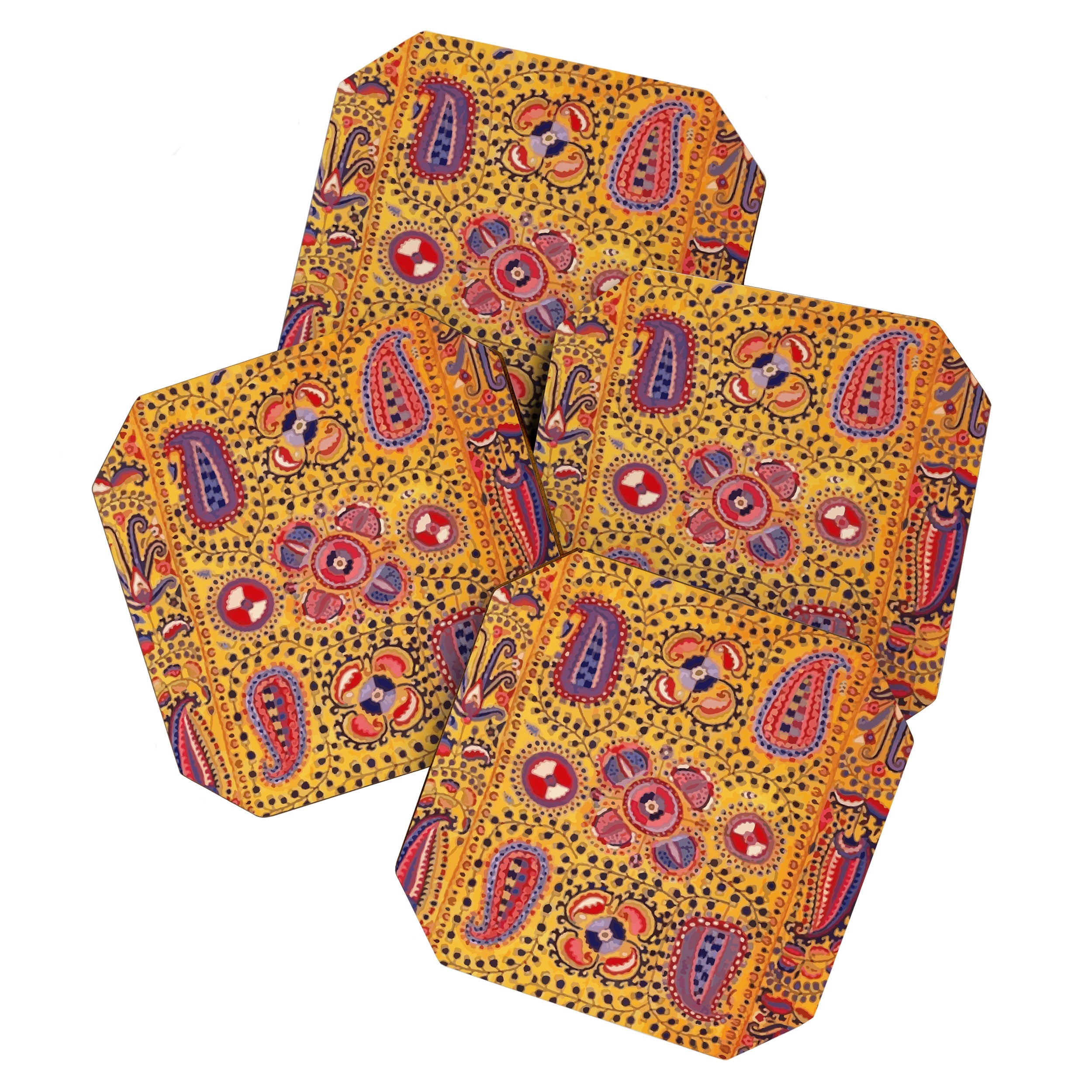 19th Century Uzbekistan Suzani with Gold Background  Coaster